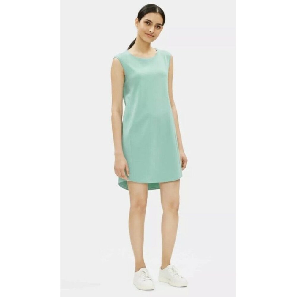 Eileen Fisher Jersey Scoop Neck Knee Length Dress Calypso Medium New Sleeveless
